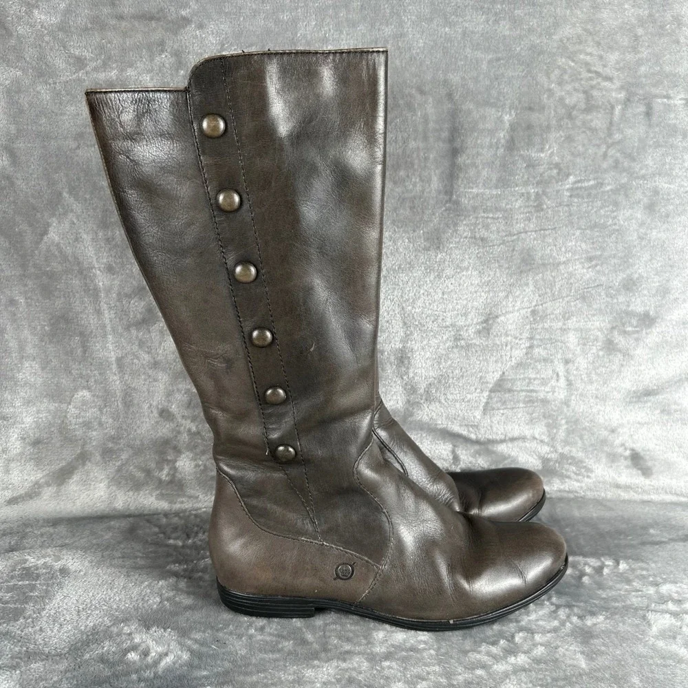Born Womens Brown Leather Tall Knee High Button Boots B42222 Size 6 EU 36.5